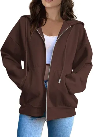 Zip Up Hoodie Women Fall Fashion Long Sleeve Oversized Sweatshirts for Women Y2K Hoodies Causal Jacket with Pockets