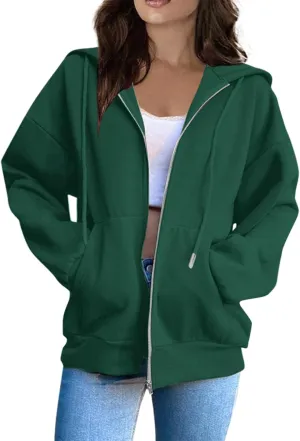 Zip Up Hoodie Women Fall Fashion Long Sleeve Oversized Sweatshirts for Women Y2K Hoodies Causal Jacket with Pockets