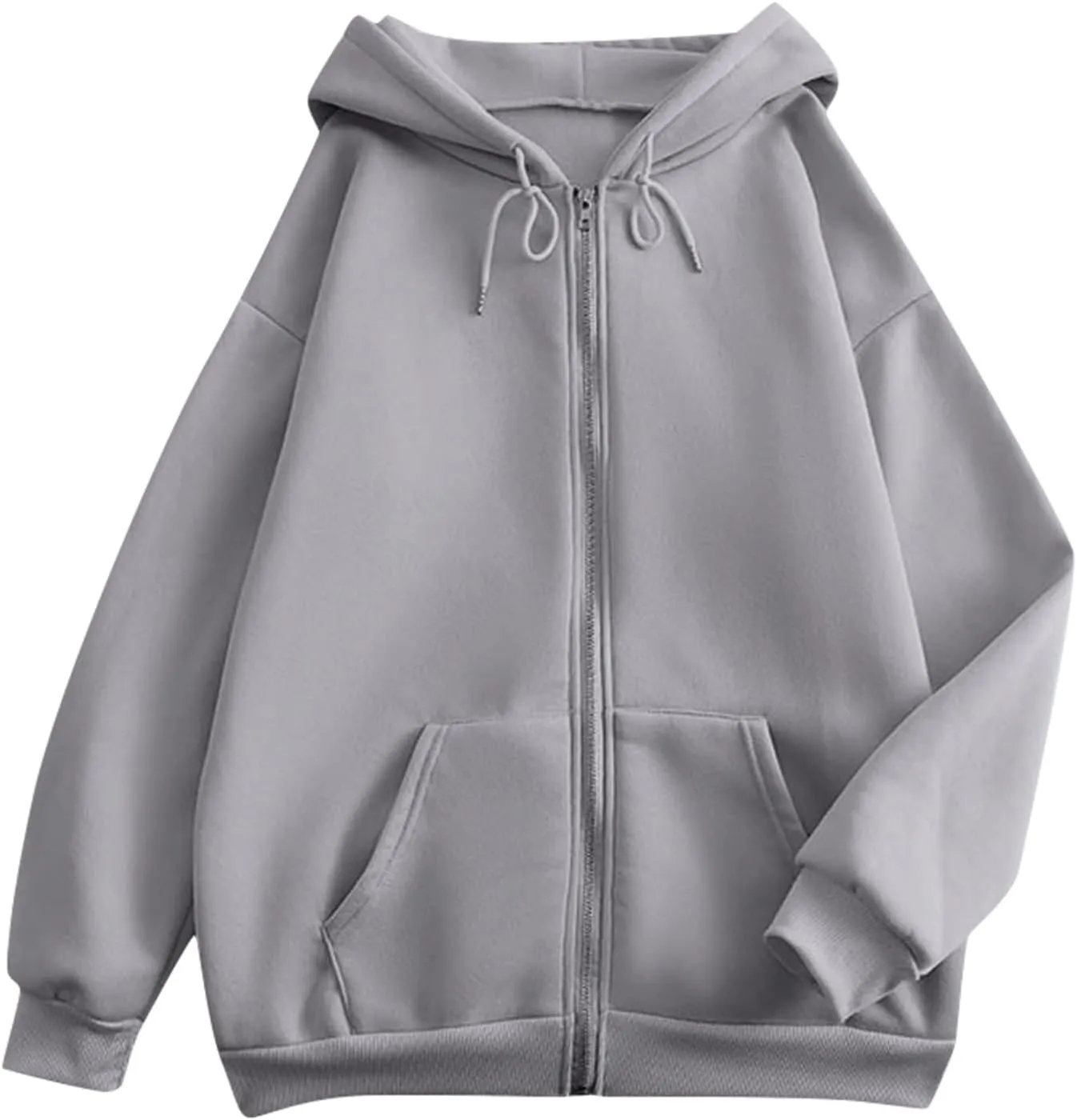Zip Up Hoodie Women Fleece Oversized Sweatshirt Hoodies Casual Drawstring Athletic Gym Sweat Jackets with Pockets