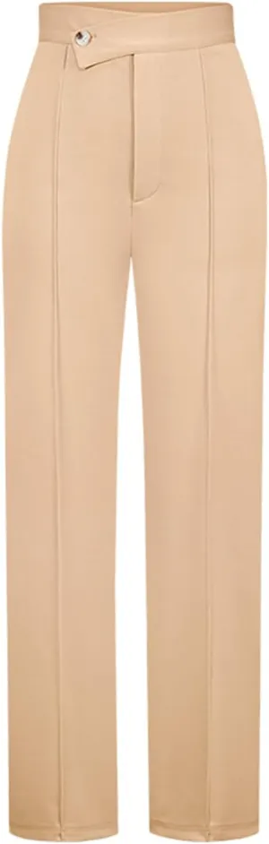 ZWRXW Wide Leg Suit Pants for Women Pleated Elegant High Waist Straight Long Pants Casual Loose Fit Solid Trousers