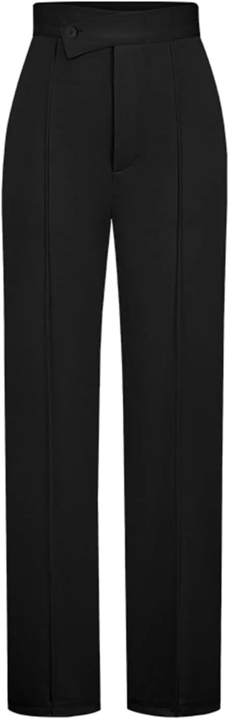 ZWRXW Wide Leg Suit Pants for Women Pleated Elegant High Waist Straight Long Pants Casual Loose Fit Solid Trousers