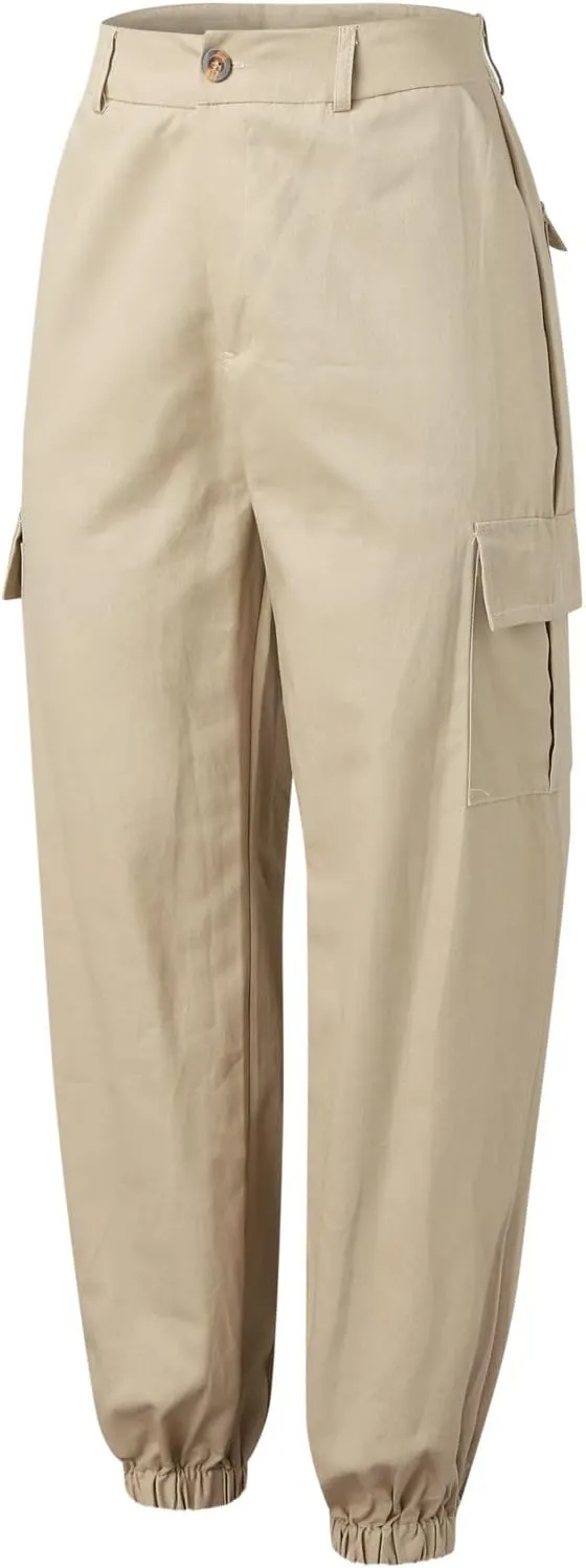 ZYXTIM Women's High Waist Casual Capri Cargo Pants Elastic Waisted Ankle Length Cropped Tapered Fatigue Trousers