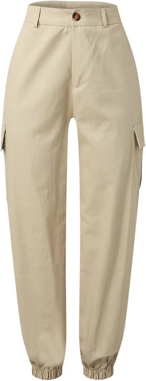 ZYXTIM Women's High Waist Casual Capri Cargo Pants Elastic Waisted Ankle Length Cropped Tapered Fatigue Trousers