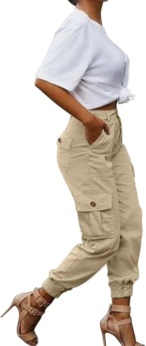 ZYXTIM Women's High Waist Casual Capri Cargo Pants Elastic Waisted Ankle Length Cropped Tapered Fatigue Trousers
